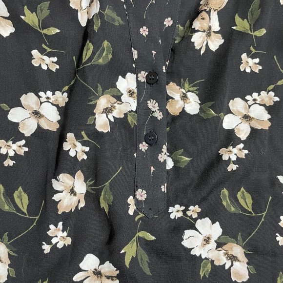Ditsy Floral Cottagecore Henley Blouse NWT S Womens Chiffon Woven Peasant Boho - Picture 5 of 11